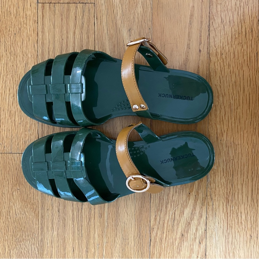 Tuckernuck Green and Tan Sandals
